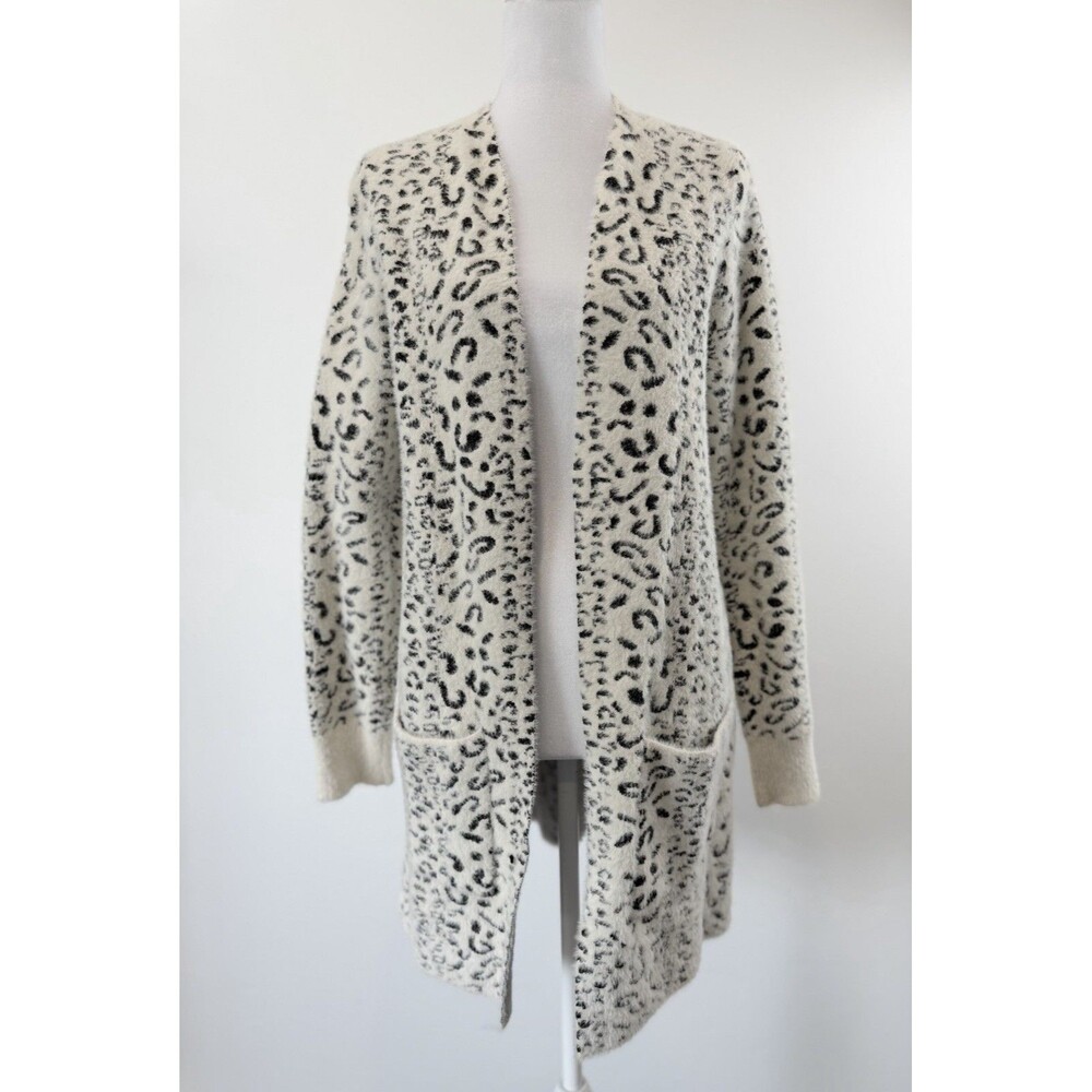 Evolution by Cyrus Fuzzy Leopard Print Open Cardigan Sweater Womens Small